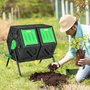 Voir la diapositive 2 : OUTSUNNY Composteur de jardin - bac à compost pour déchets - rotatif 360° - double chambre 130 L - acier PP vert noir