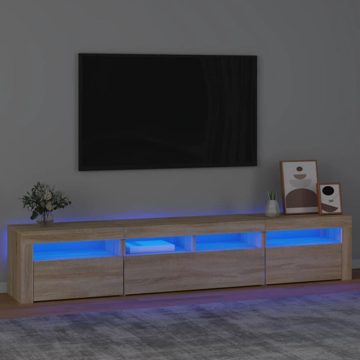 Meuble Tv Avec Lumières Led Blanc 140x35x40 Cm Vidaxl