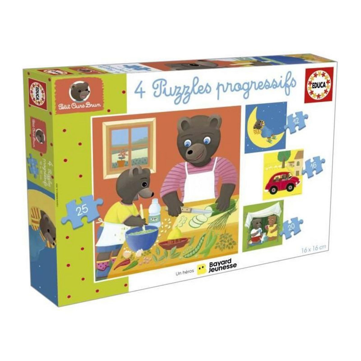 EDUCA Puzzle - EDUCA - Petit Ours Brun : 4 puzzles progressifs pour enfants de 12 a 25 pieces des 3 ans