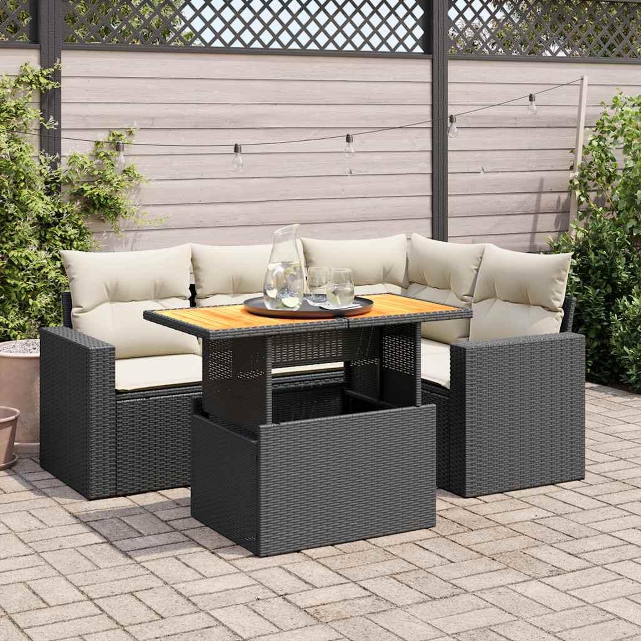 VIDAXL Salon de jardin 5 pcs avec coussins noir resine tressee