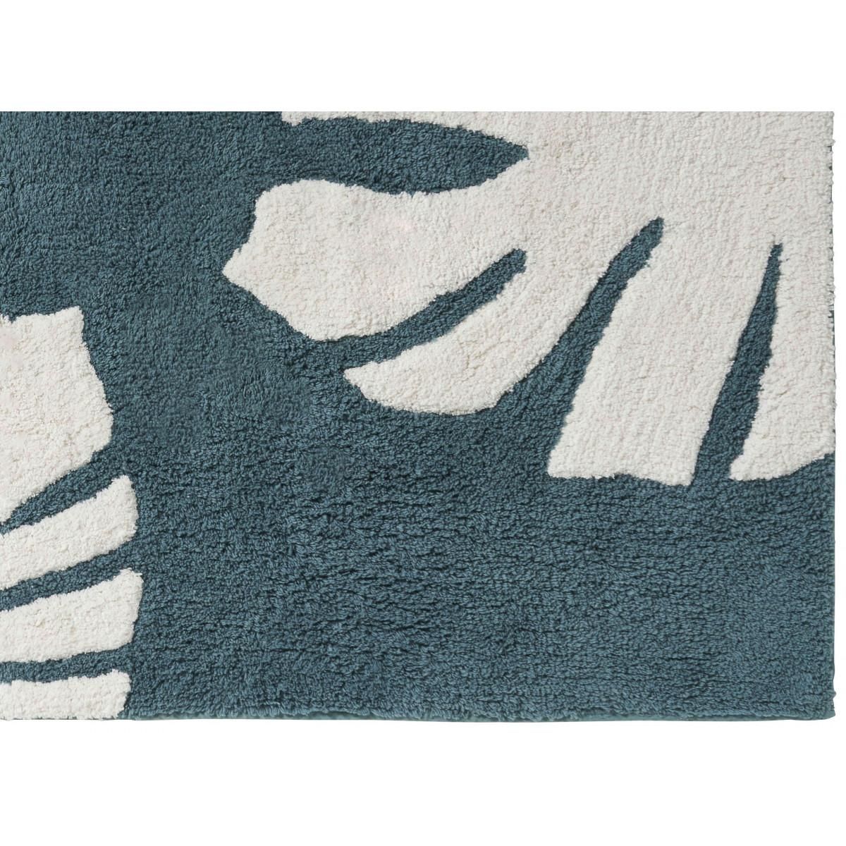 GUY LEVASSEUR Tapis de bain déco feuilles en coton tufté 60x120cm