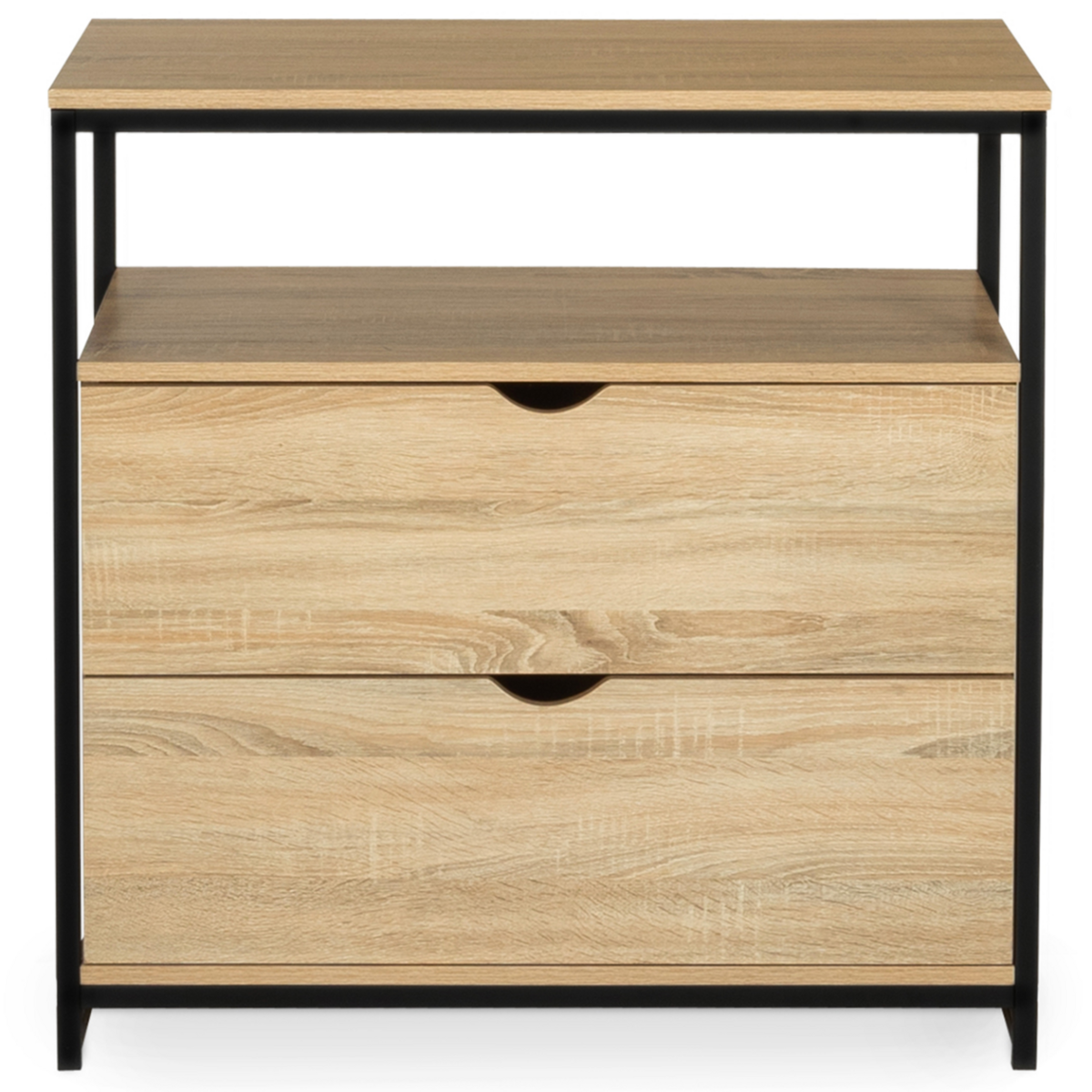 ID MARKET Commode 2 tiroirs DETROIT 80 cm design industriel avec étagère