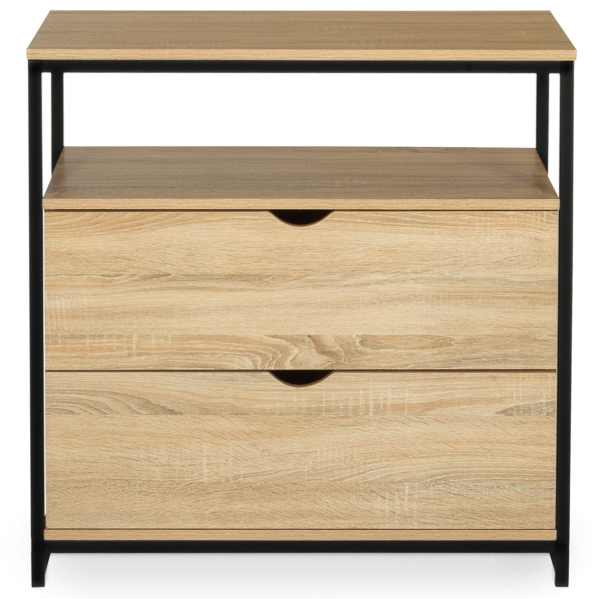 ID MARKET Commode 2 tiroirs DETROIT 80 cm design industriel avec étagère
