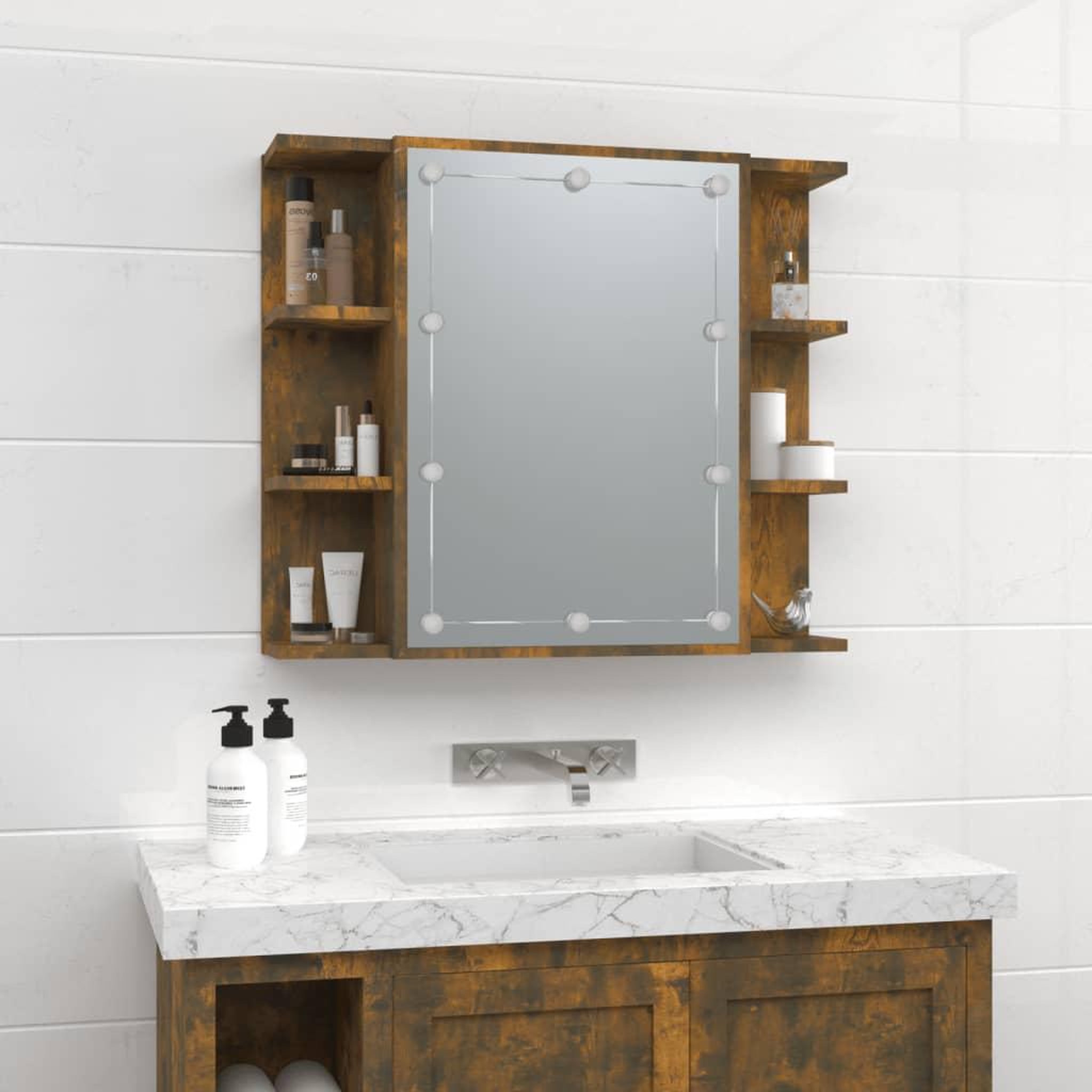 Voir la diapositive 4 : VIDAXL Armoire a miroir avec LED Chene fume 70x16,5x60 cm