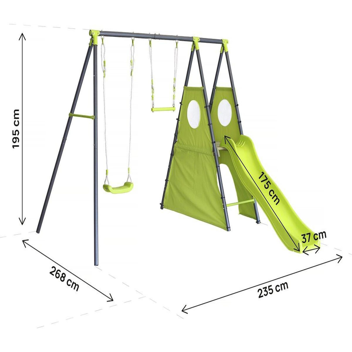 Habitat et Jardin Portique de jeu en métal avec toboggan  Kylian  - 4 agrès - Vert