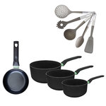 Fackelmann Poêle 16cm et 3 Casseroles 16/18/20cm sans PFAS Fackelmann Brandao avec 5 ustensiles
