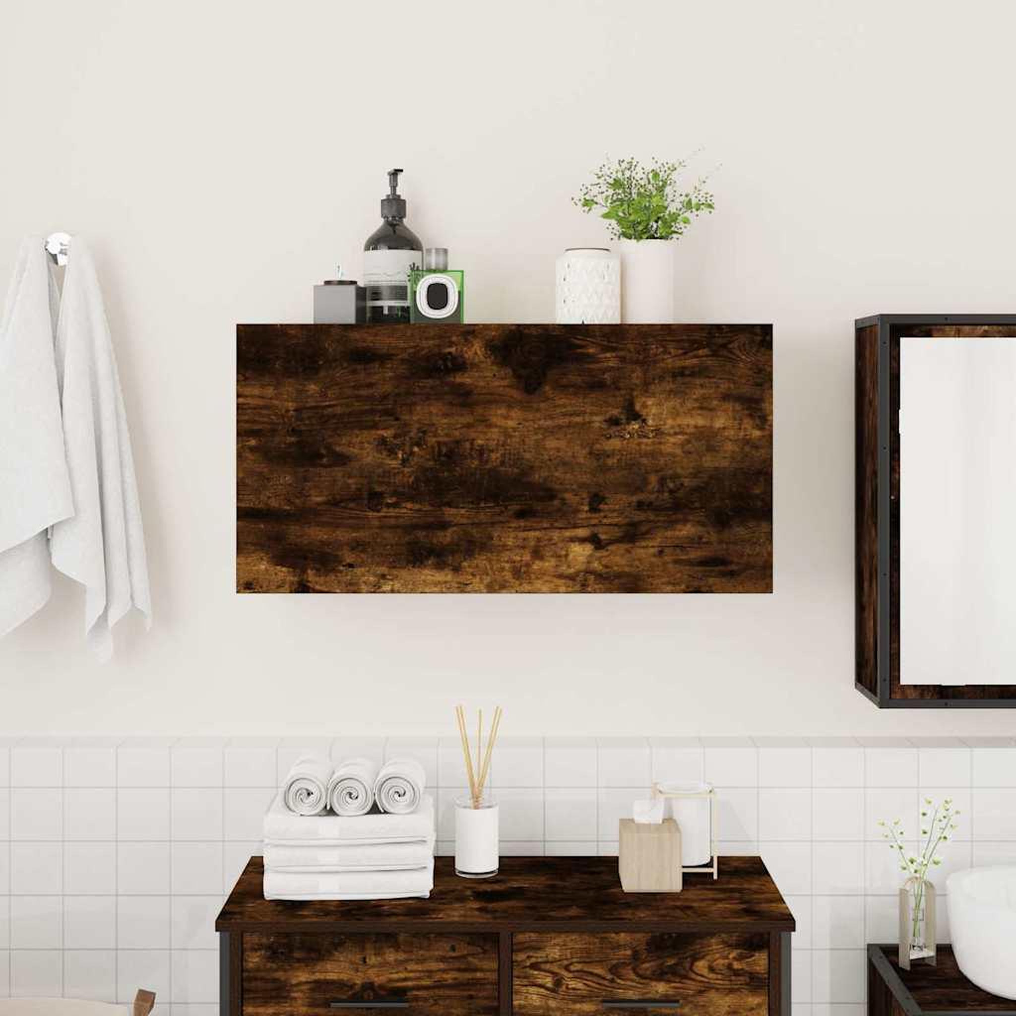 Voir la diapositive 3 : VIDAXL Armoire murale de bain chene fume 80x25x40 cm bois d'ingenierie
