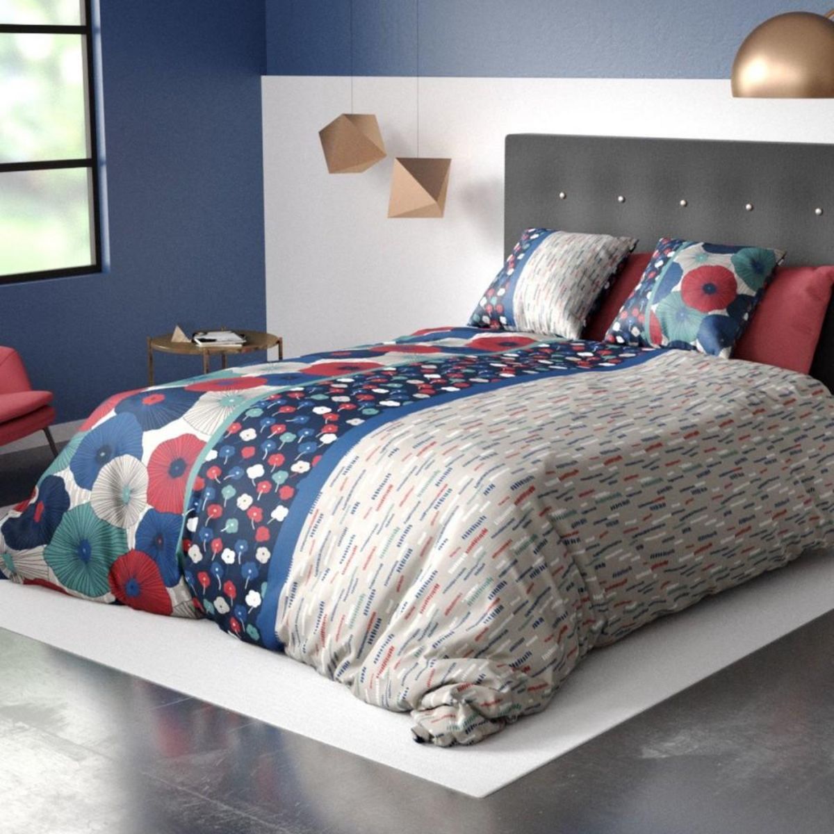 ATELIER DU COTON Housse de couette 240x220 AGUEDA + 2 taies coton 57 fils