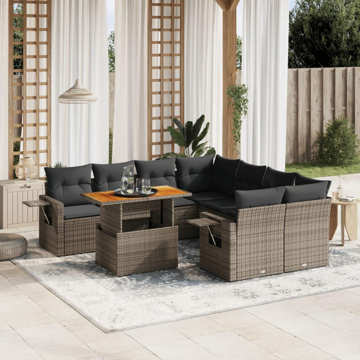 VIDAXL Salon de jardin 9 pcs avec coussins gris resine tressee