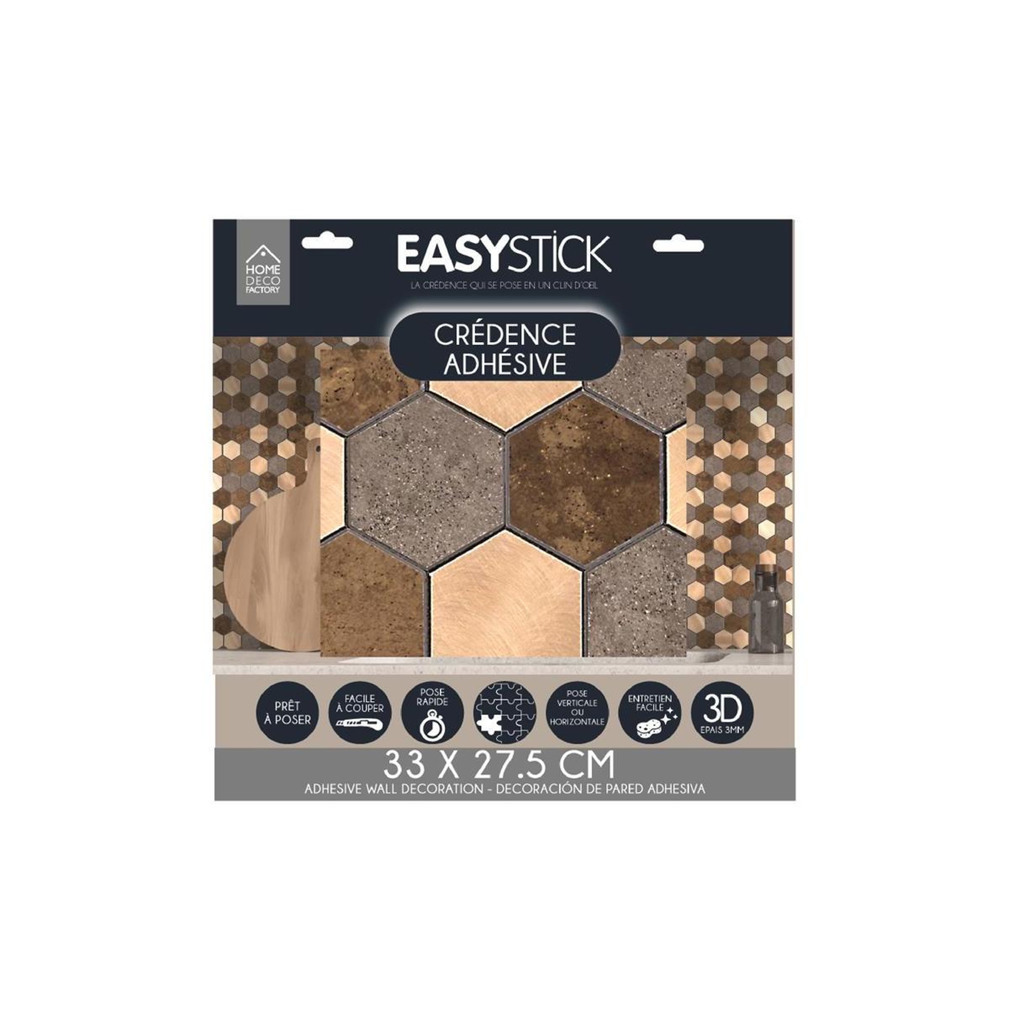 Voir la diapositive 4 : Je cherche une idee Crédence adhésive  hexagone  33cm marron & or