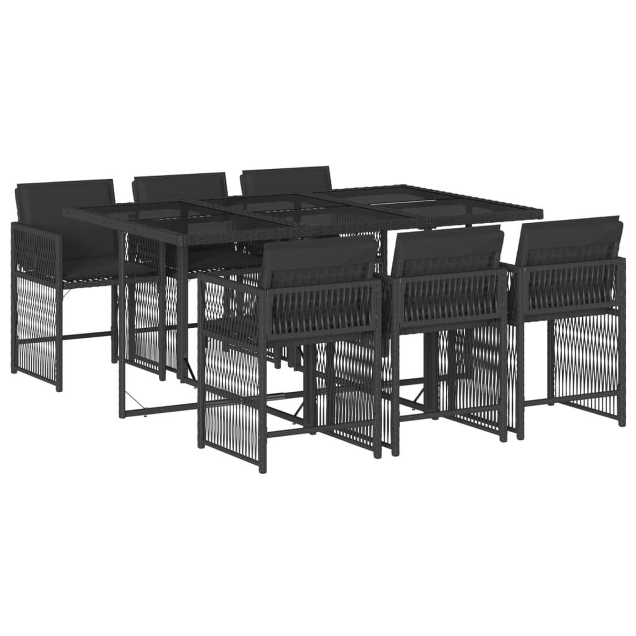 Voir la diapositive 2 : VIDAXL Ensemble a manger de jardin coussins 7pcs Noir Resine tressee