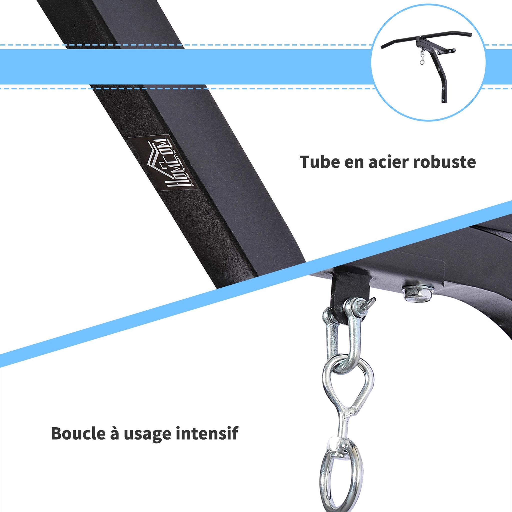 Voir la diapositive 4 : HOMCOM Support sac de boxe fixation sac de frappe barre de traction intégrée charge max. 130 kg acier noir