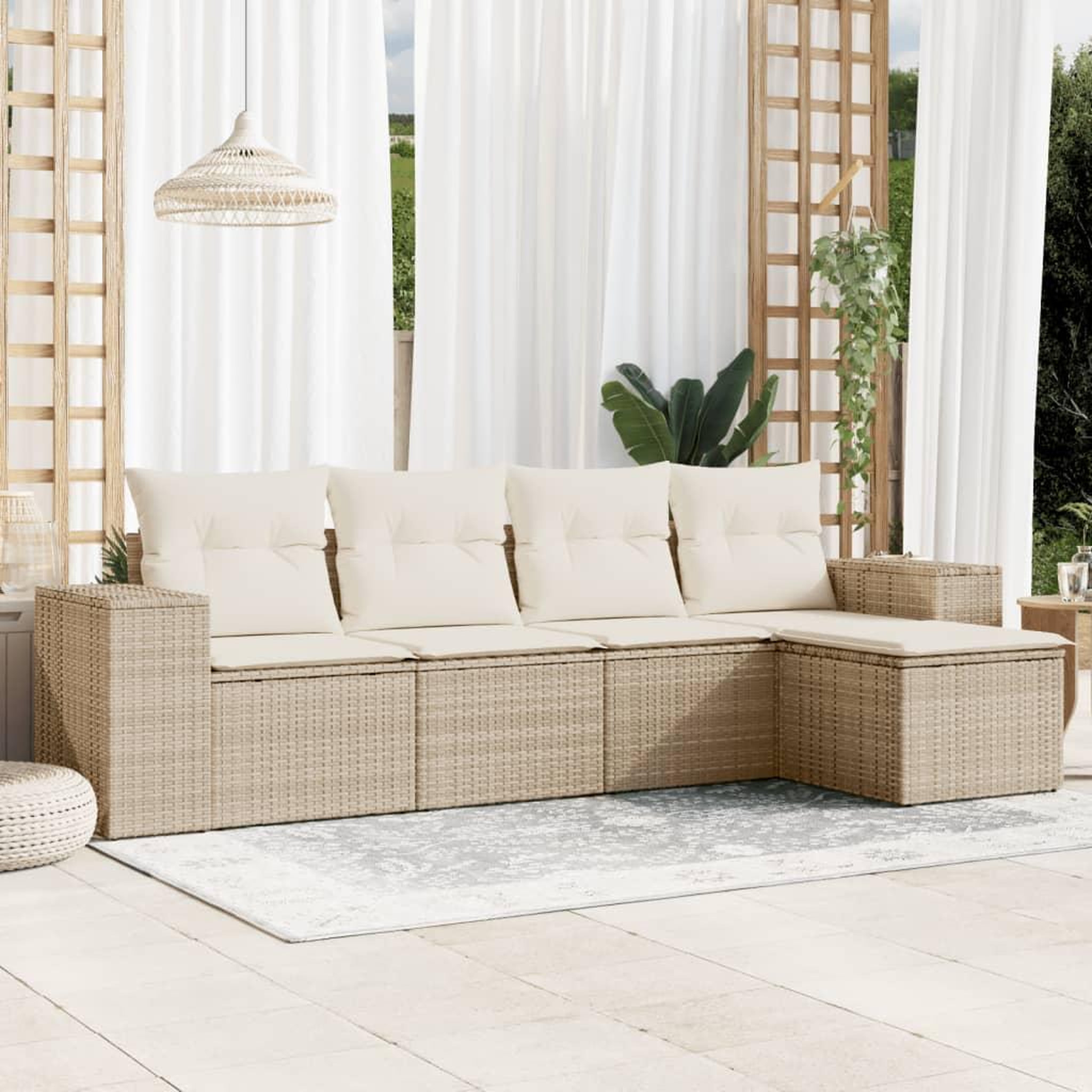 VIDAXL Salon de jardin avec coussins 5 pcs beige resine tressee
