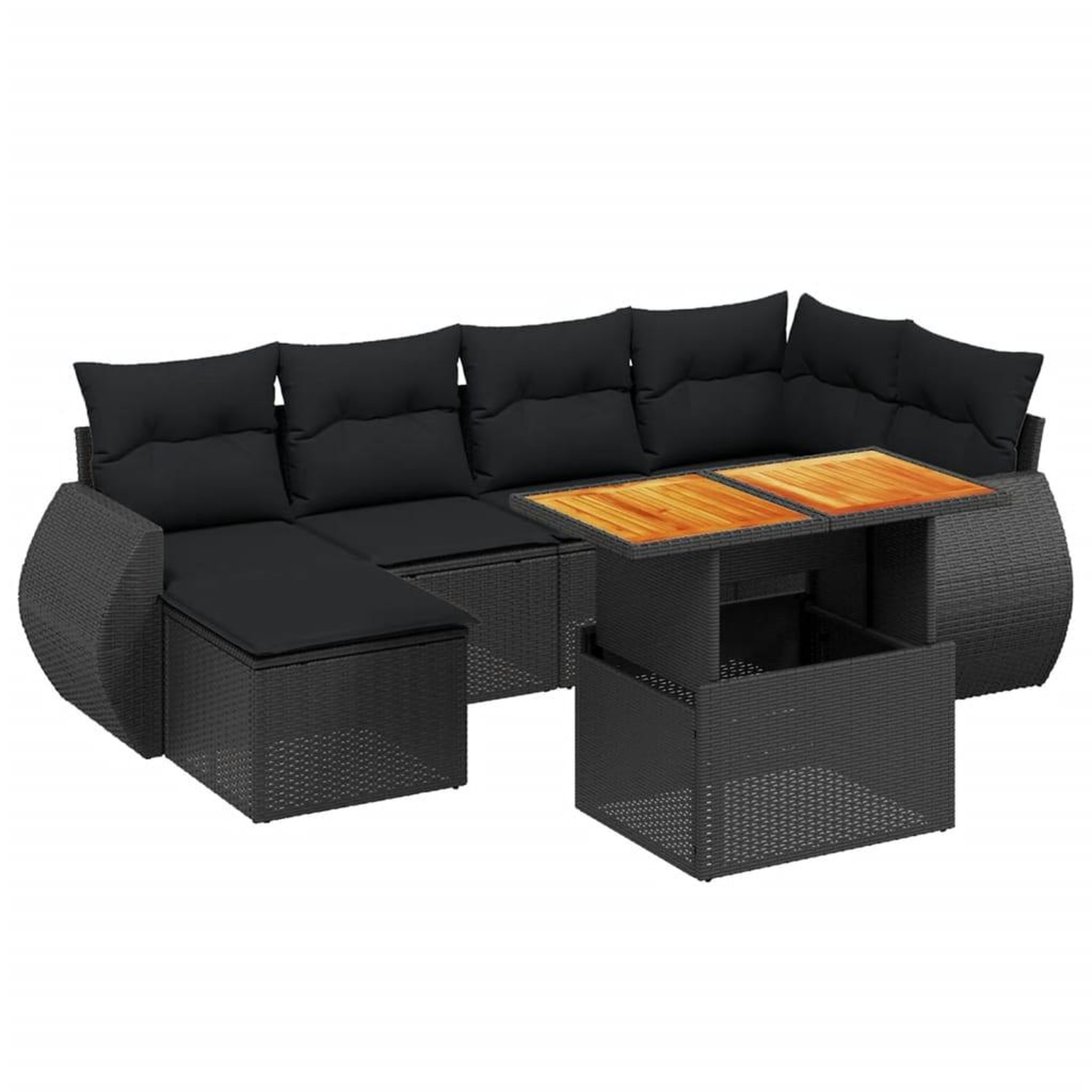 Voir la diapositive 2 : VIDAXL Salon de jardin 7 pcs avec coussins noir resine tressee