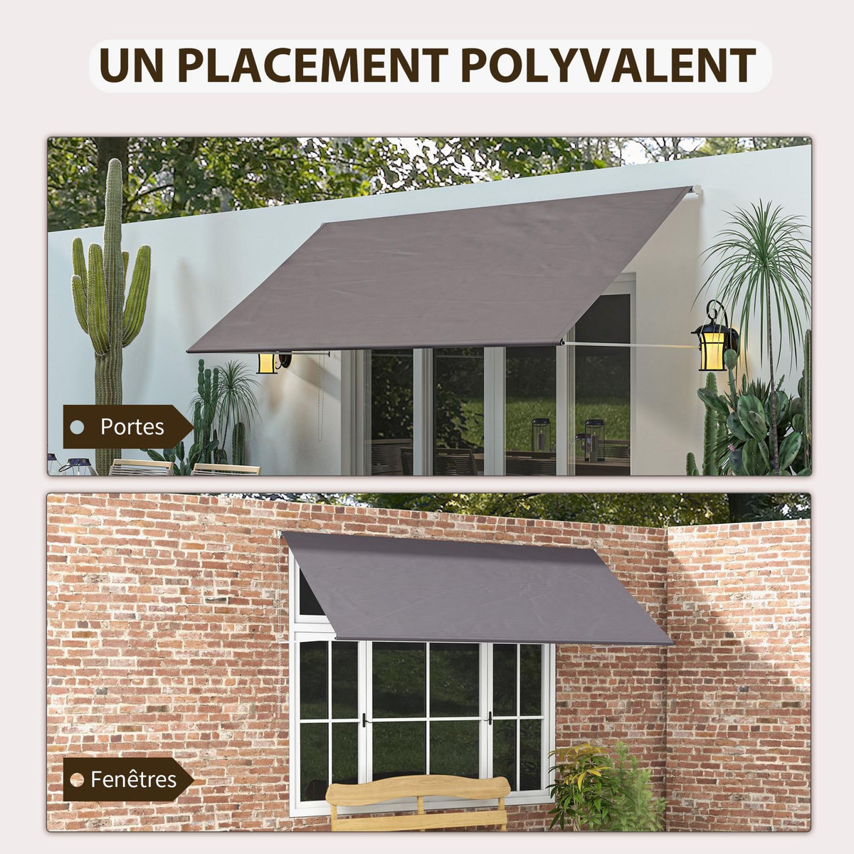 OUTSUNNY Store banne manuel rétractable inclinaison réglable 300 x 120 cm alu polyester gris