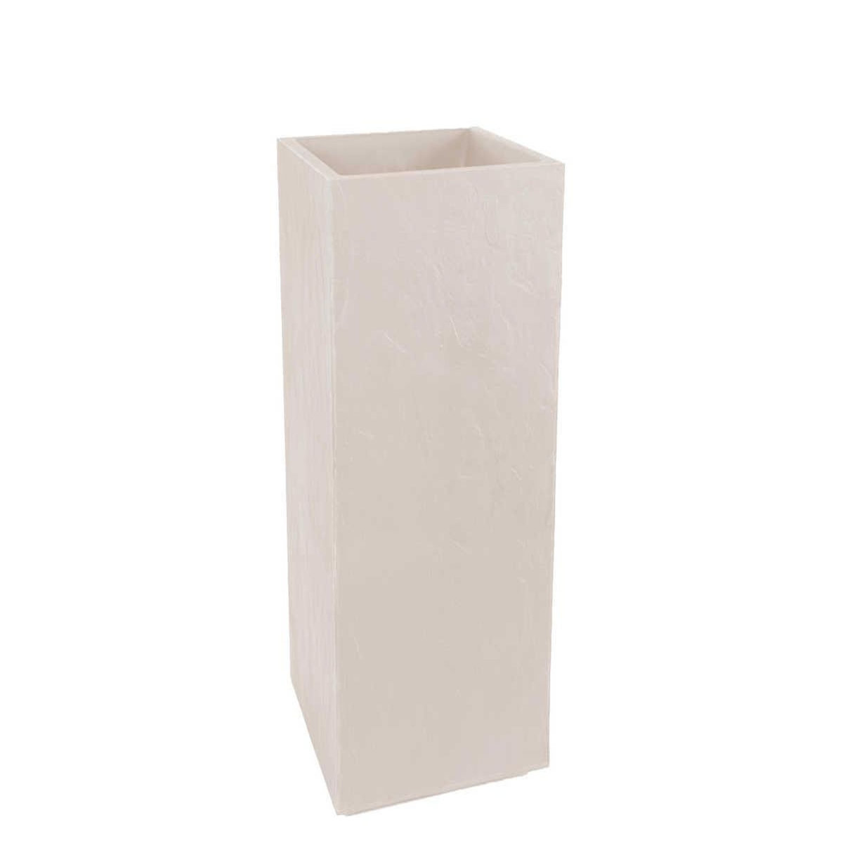 Eda Pot de fleurs carré Haut Volcania - 39,5 x 39,5 x 80 cm - 31 L - Beige calcaire - Eda