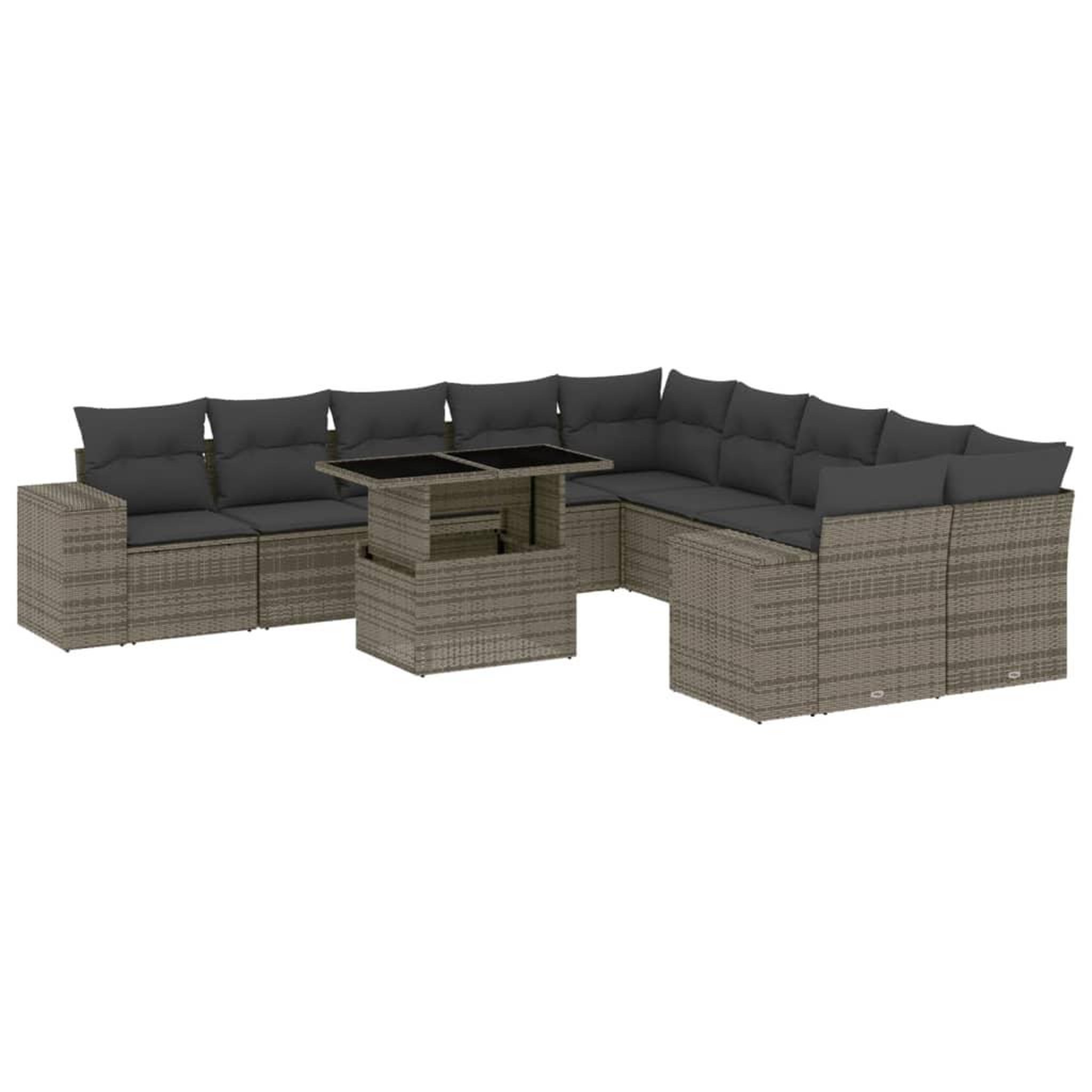 Voir la diapositive 2 : VIDAXL Salon de jardin 11 pcs avec coussins gris resine tressee