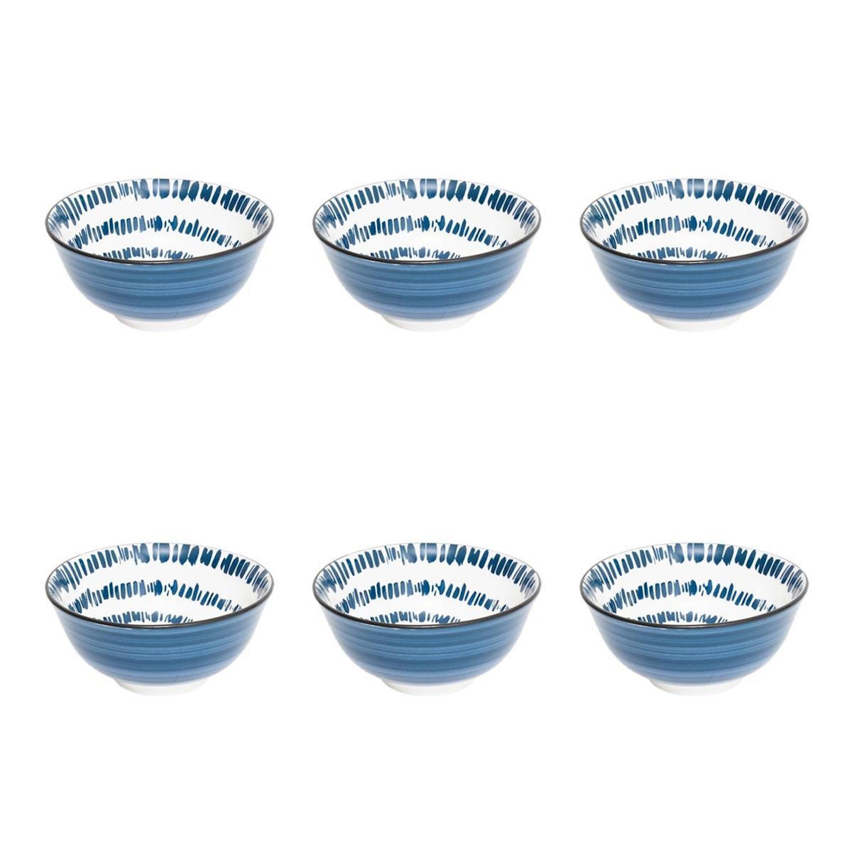 SECRET DE GOURMET Lot de 6 Bols en Porcelaine  Umami Rayon  15cm Bleu