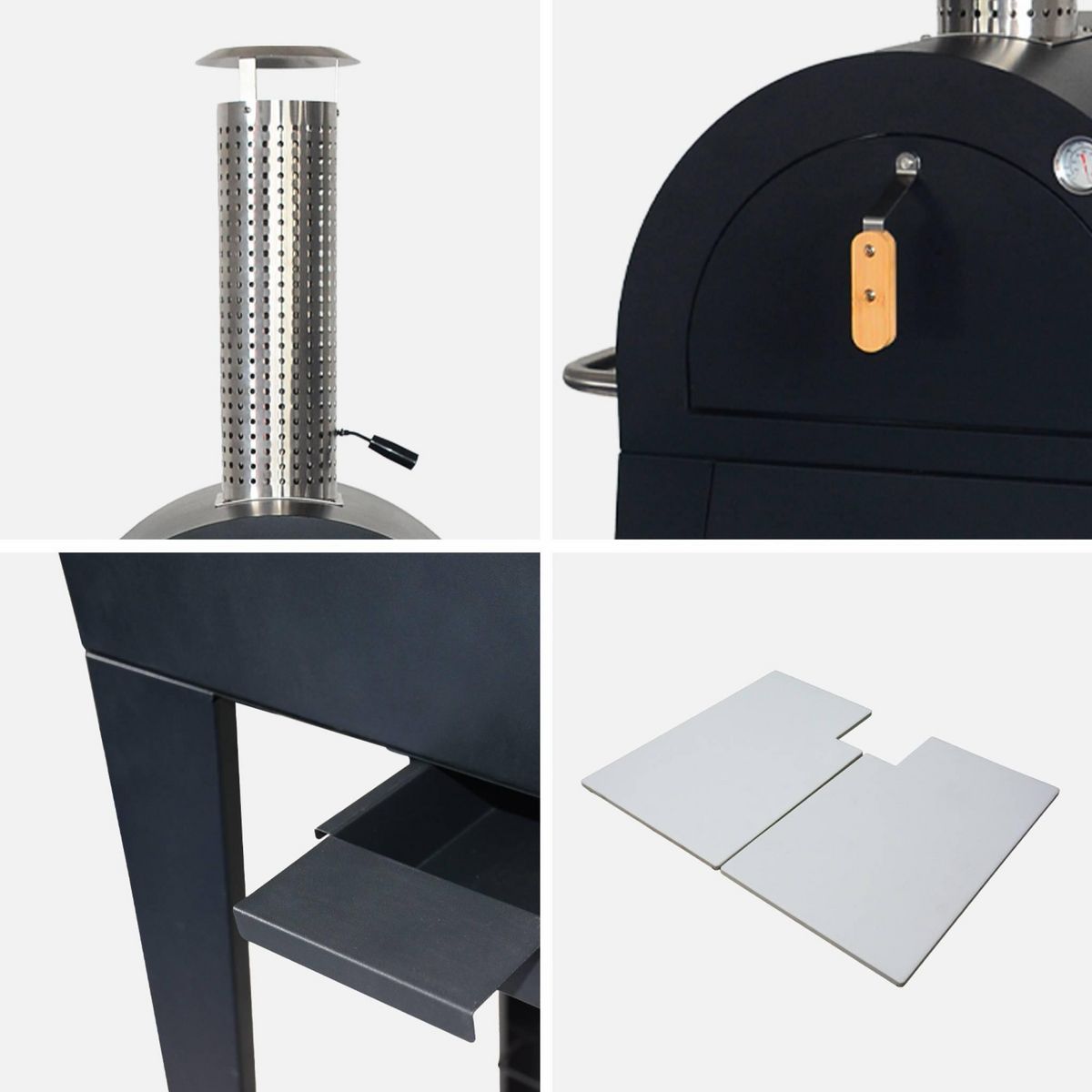 SWEEEK Four à pizza d'extérieur au charbon de bois. coloris noir - Giulia - pierre de cuisson roulette pelle et housse. L70xP63xH122cm