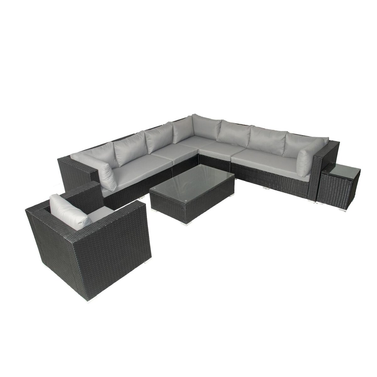 CONCEPT USINE Salon de jardin modulable 6 places en résine gris et beige SALENTO