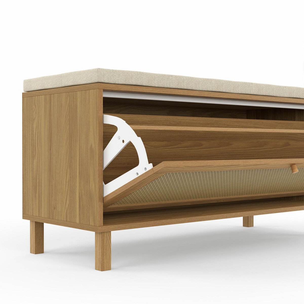 ID MARKET Banc d'entrée chaussures vintage HANAE effet naturel cannage