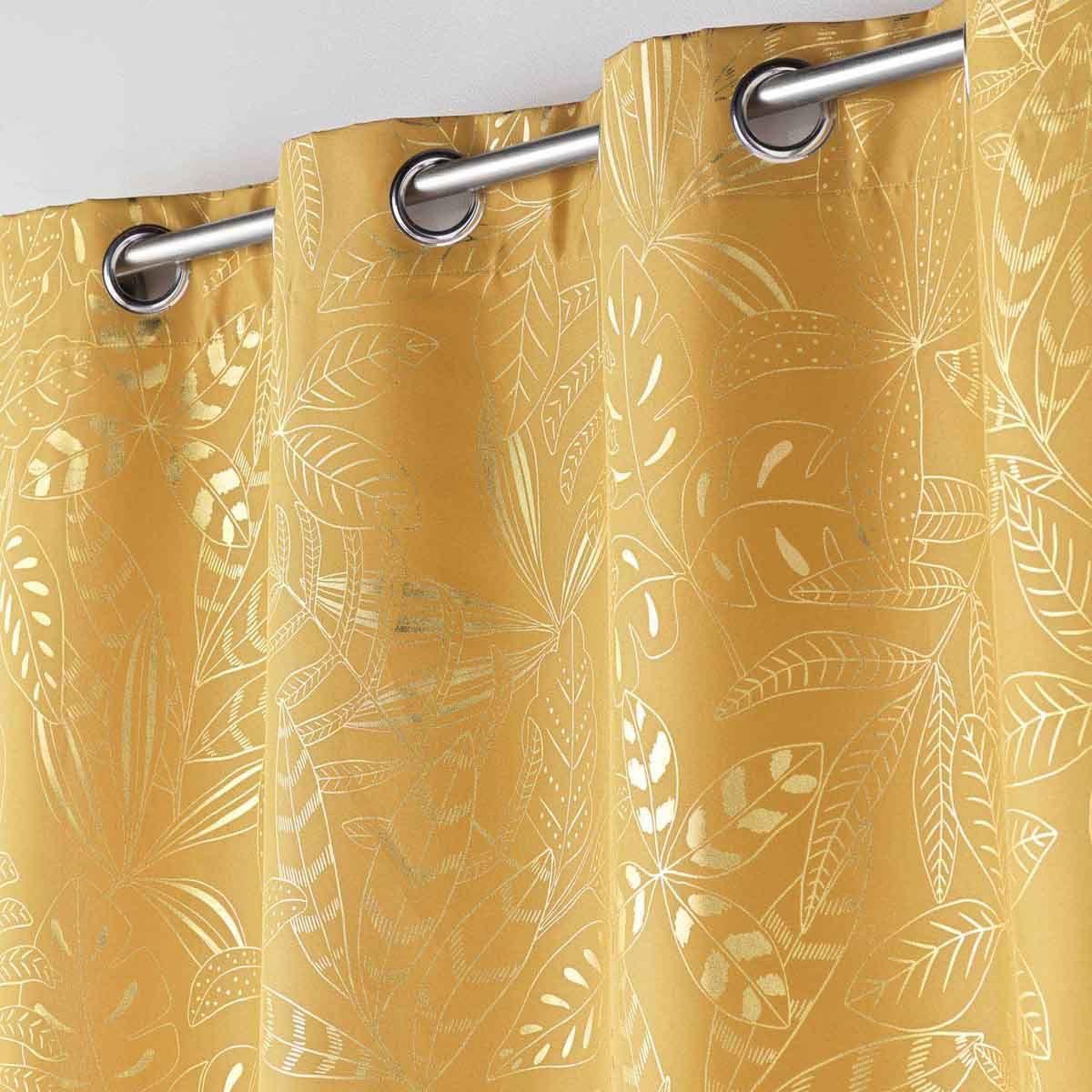 Voir la diapositive 2 : Douceur d'Intérieur Rideau à œillets imprimé  belflor  140x260cm jaune