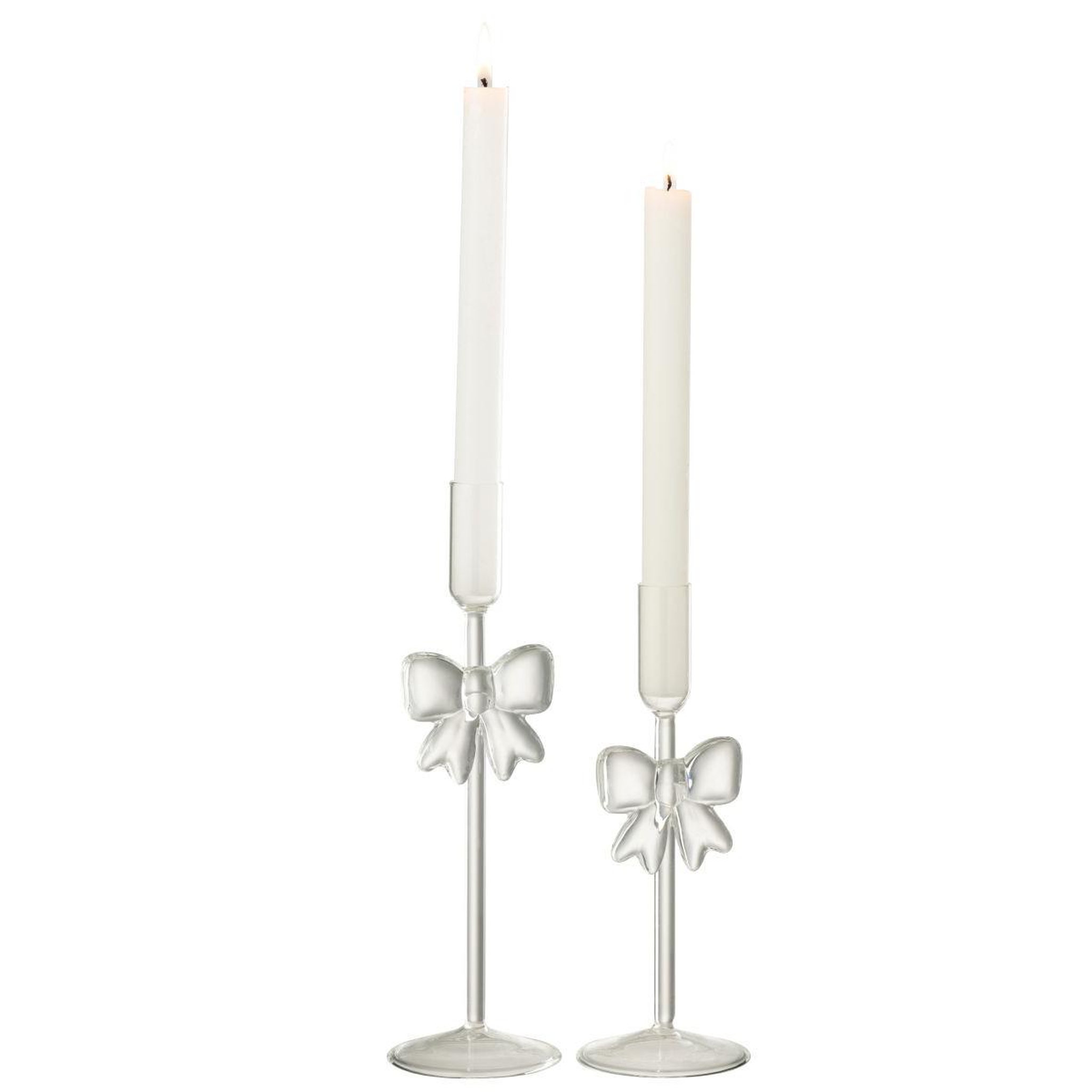 Voir la diapositive 2 : J-LINE Lot de 2 chandeliers design  nœud  27cm transparent