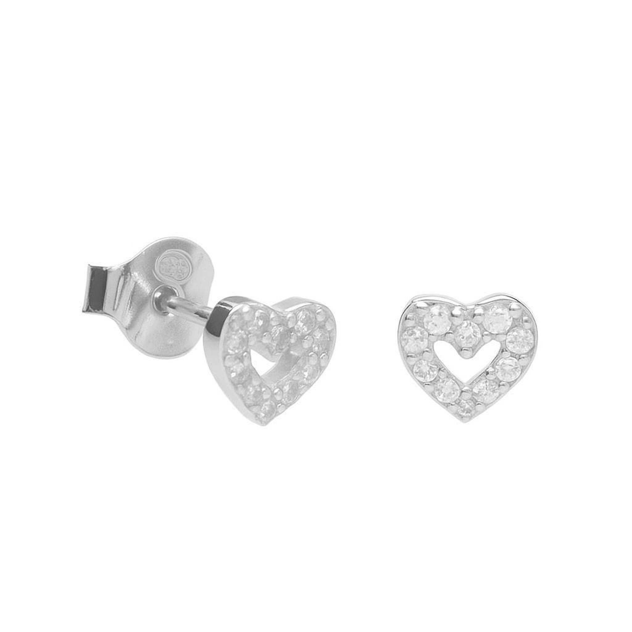 L'ATELIER D'AZUR Boucles d'Oreilles Argent 925/000 Rhodié - Coeur Pavé de Zirconiums