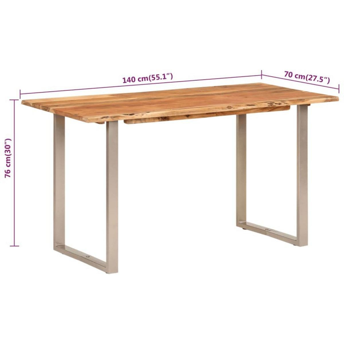 VIDAXL Table de salle a manger 140x70x76 cm Bois d'acacia solide
