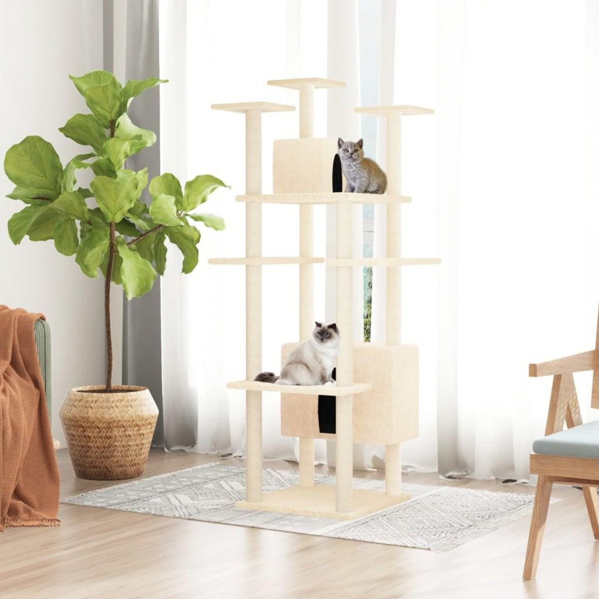 VIDAXL Arbre a chat avec griffoirs en sisal Creme 162 cm
