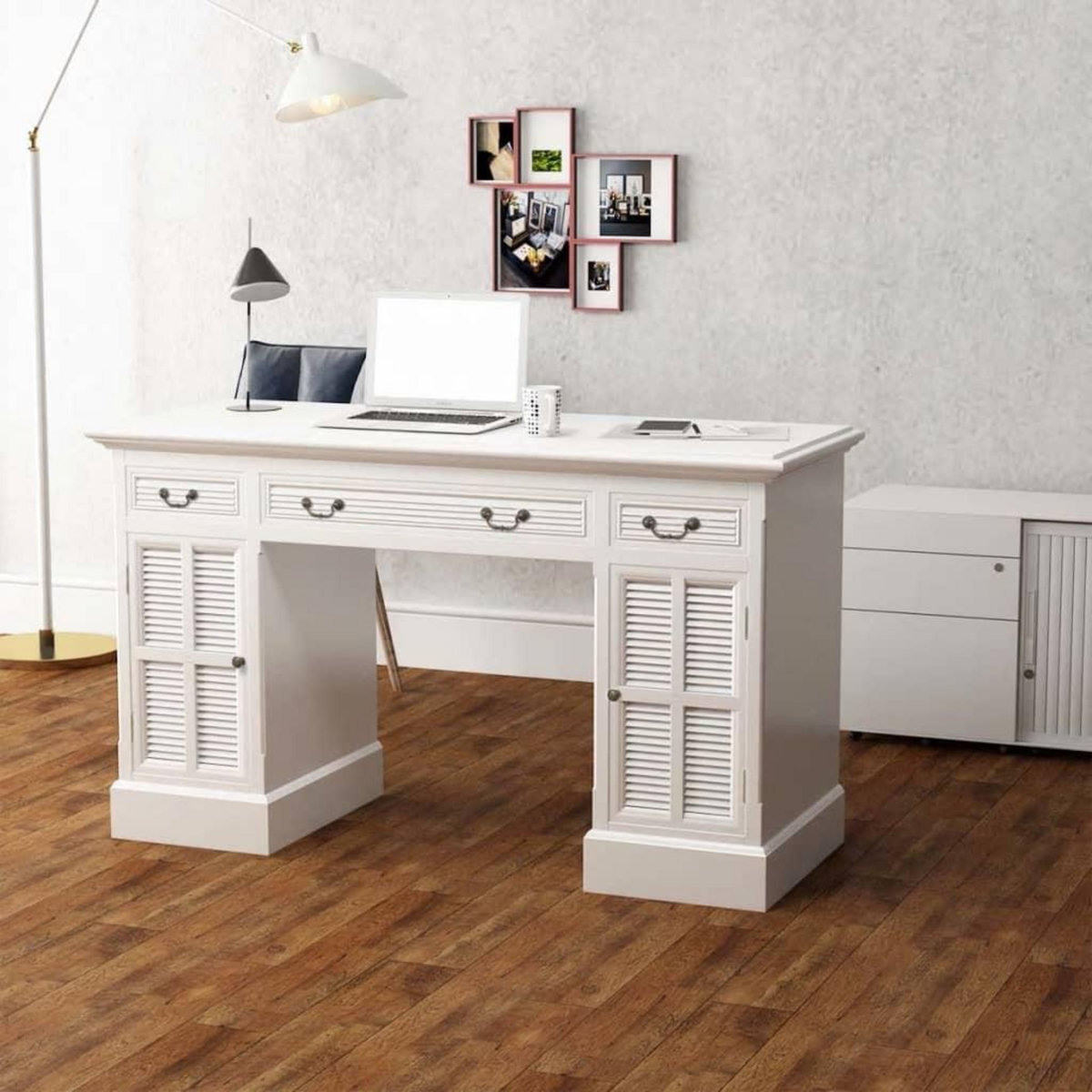 VIDAXL Bureau a double piedestal Blanc 140 x 48 x 80 cm