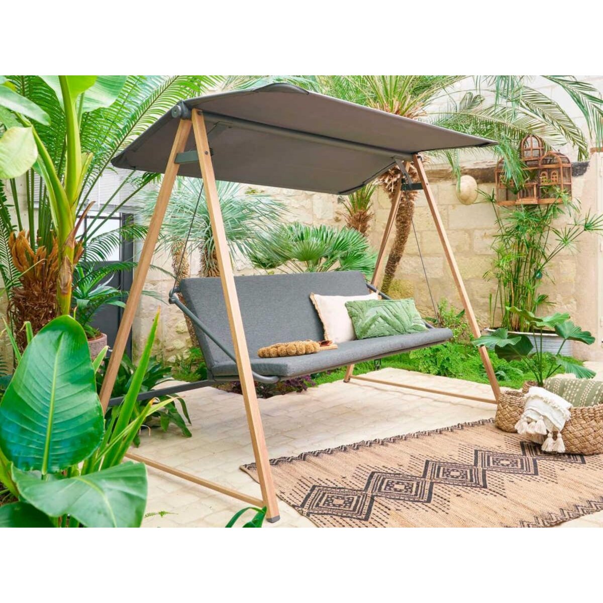 HESPERIDE Balancelle ardoise 3 places Soly Honey Charbon - Hespéride