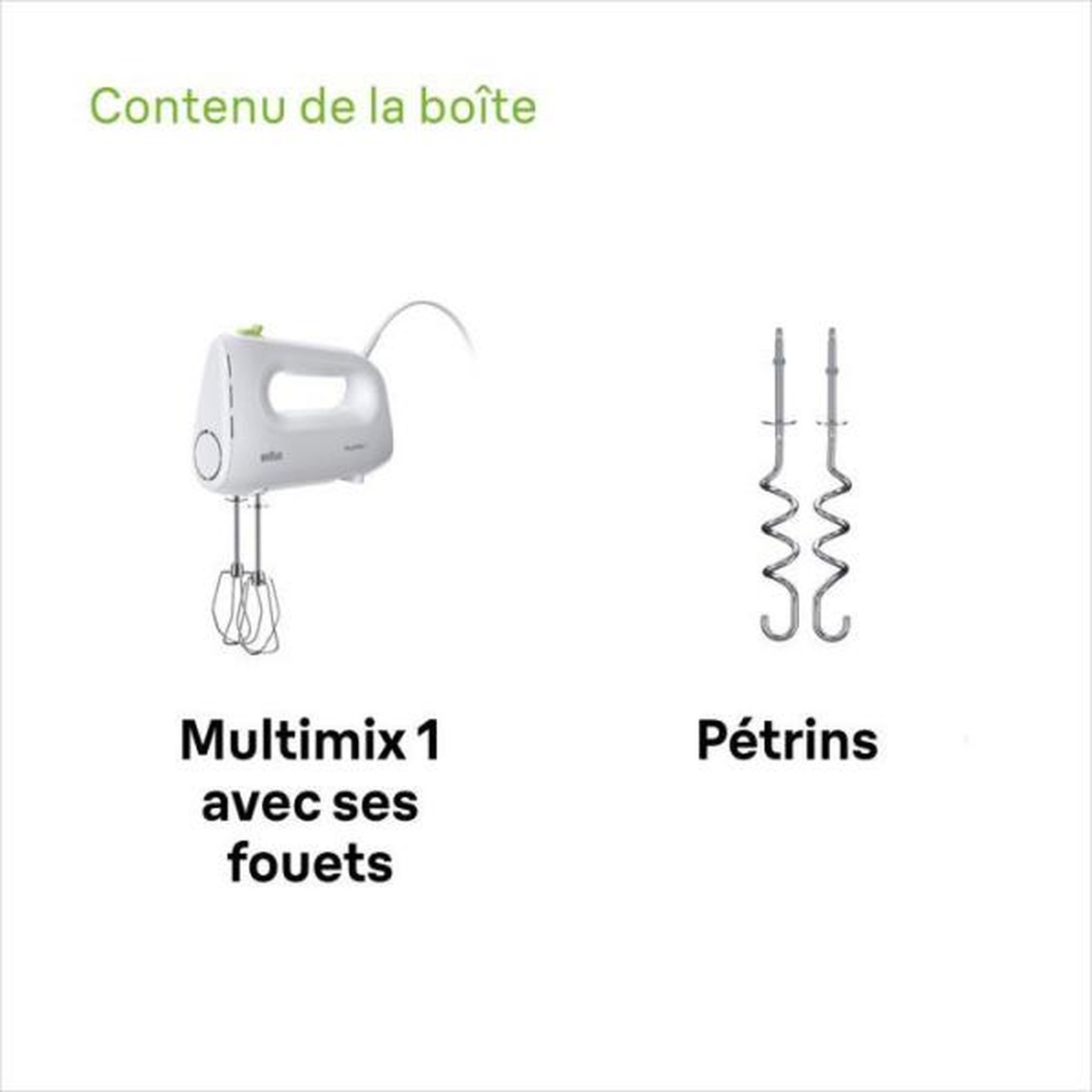 Voir la diapositive 4 : BRAUN Batteur Fouet Electrique  éléctrique - BRAUN - HM1100WH MultiMix 1 - 450 W - 4 vitesses + turbo - Blanc