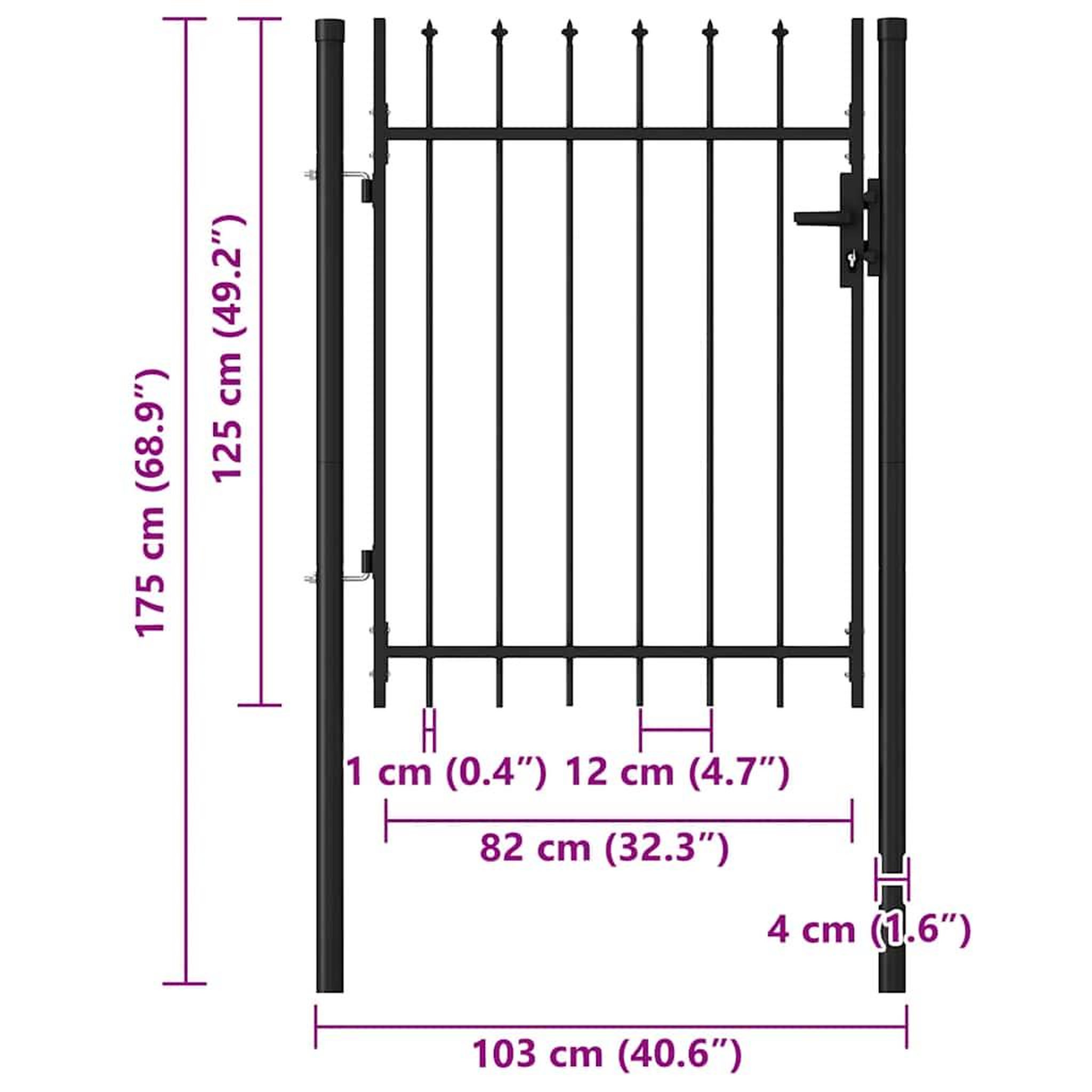 Voir la diapositive 6 : VIDAXL Portail de cloture boxtel a une porte avec pointes superieures, acier 1 x 1,2 m, noir