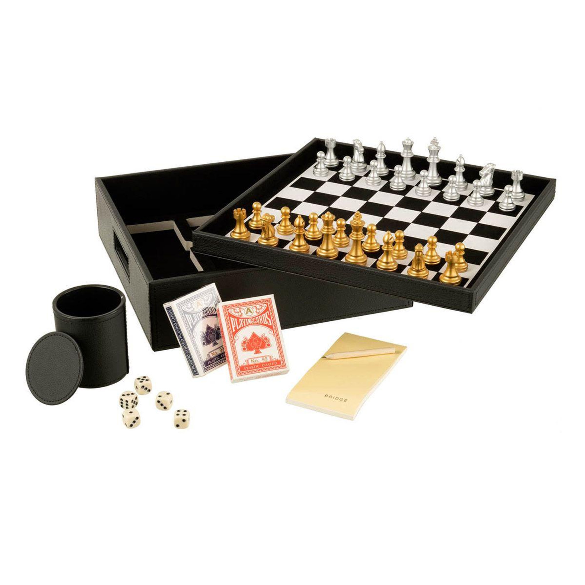 J-LINE Boîte jeux de cartes & échiquier  ezra  35cm noir