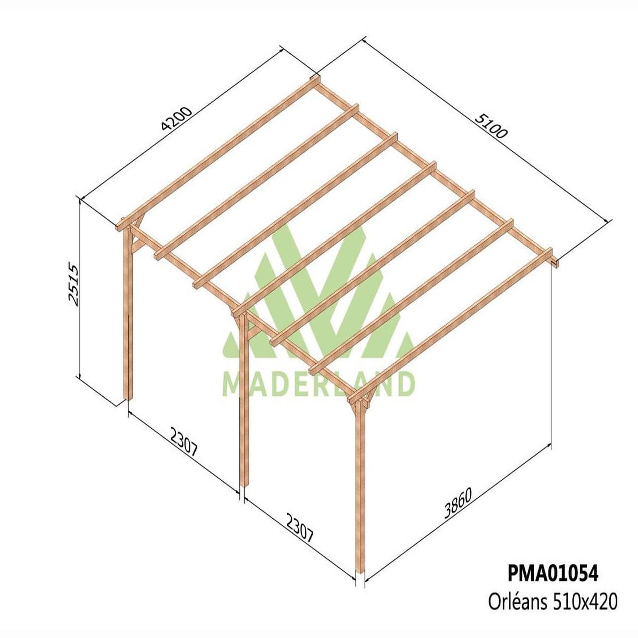 Voir la diapositive 2 : JARDIDECO Pergola adossée en bois massif orléans 510 x 420 cm- maderland