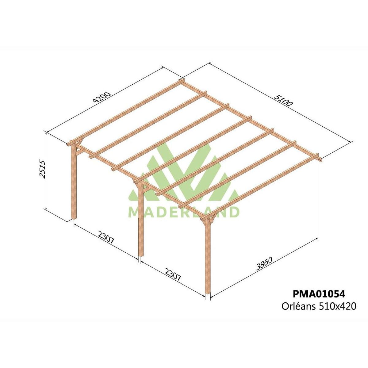 JARDIDECO Pergola adossée en bois massif Orléans 510 x 420 cm- Maderland
