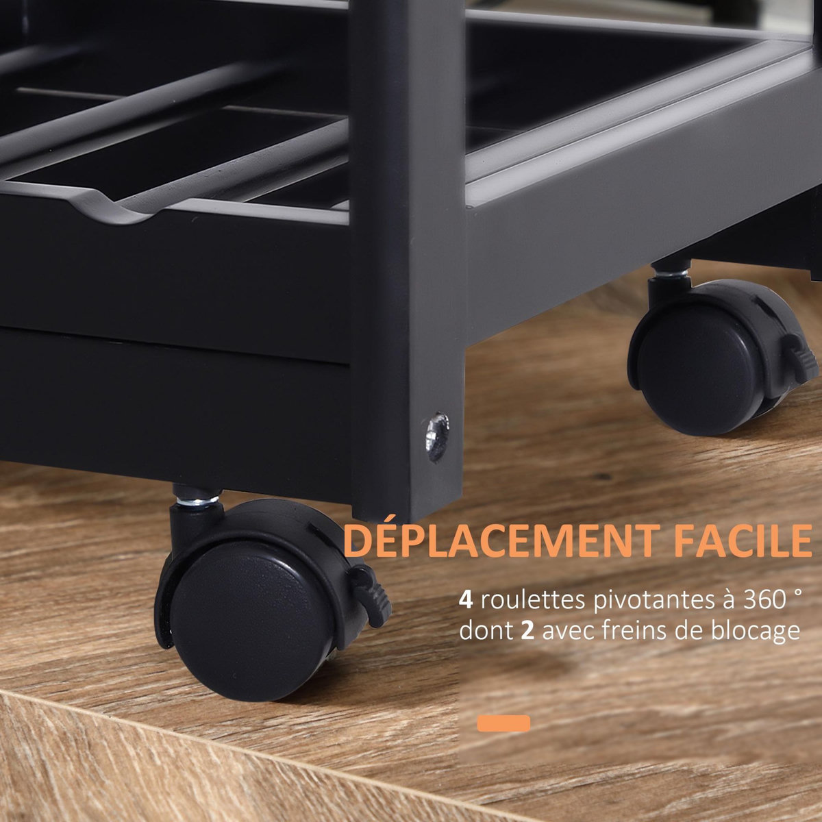 HOMCOM Chariot de service desserte de cuisine à roulettes multi-rangements 74L x 37l x 76H cm plateau bois massif pin châssis MDF