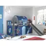 Vipack Lit Enfant Surélevé Avec Toboggan Gris + rideau et tunnel de lit+ 3 pochettes Space