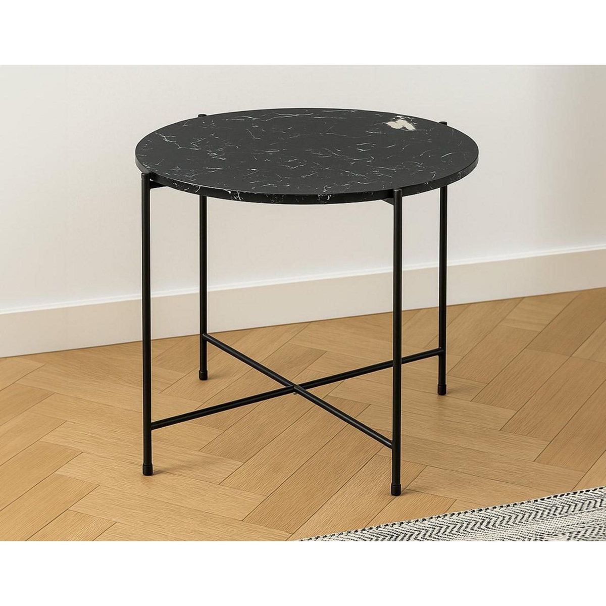 LISA DESIGN Ezaro - table basse ronde - 52 cm - plateau en marbre - pieds en acier