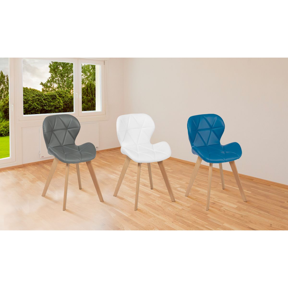 Lot de 2 chaises assise PU pieds bois massif NICKY