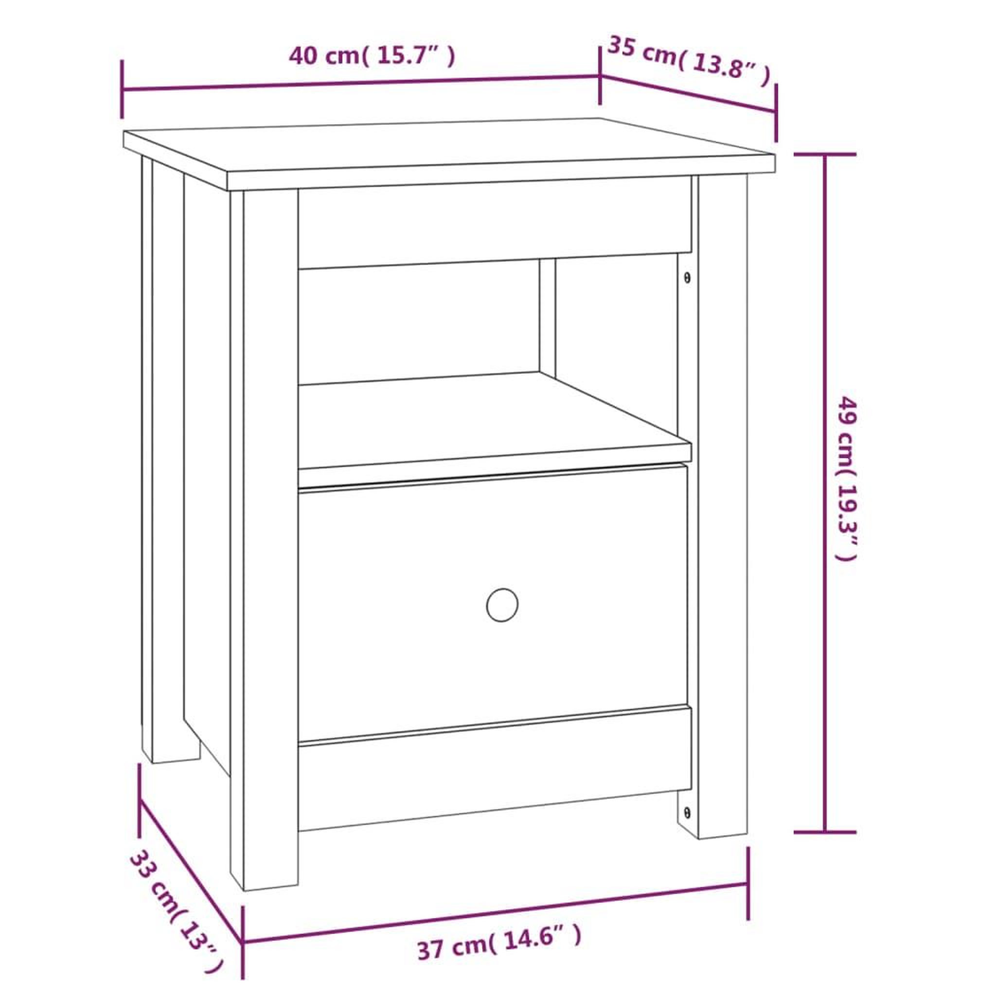 Voir la diapositive 6 : VIDAXL Table de chevet Noir 40x35x49 cm Bois de pin massif