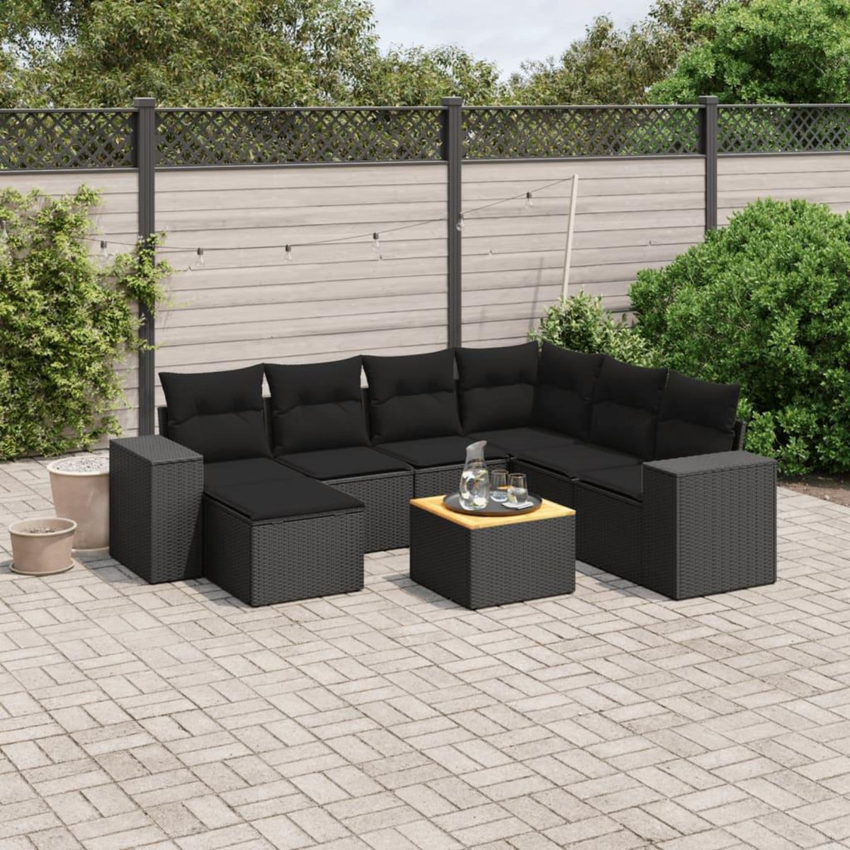VIDAXL Salon de jardin 8 pcs avec coussins noir resine tressee