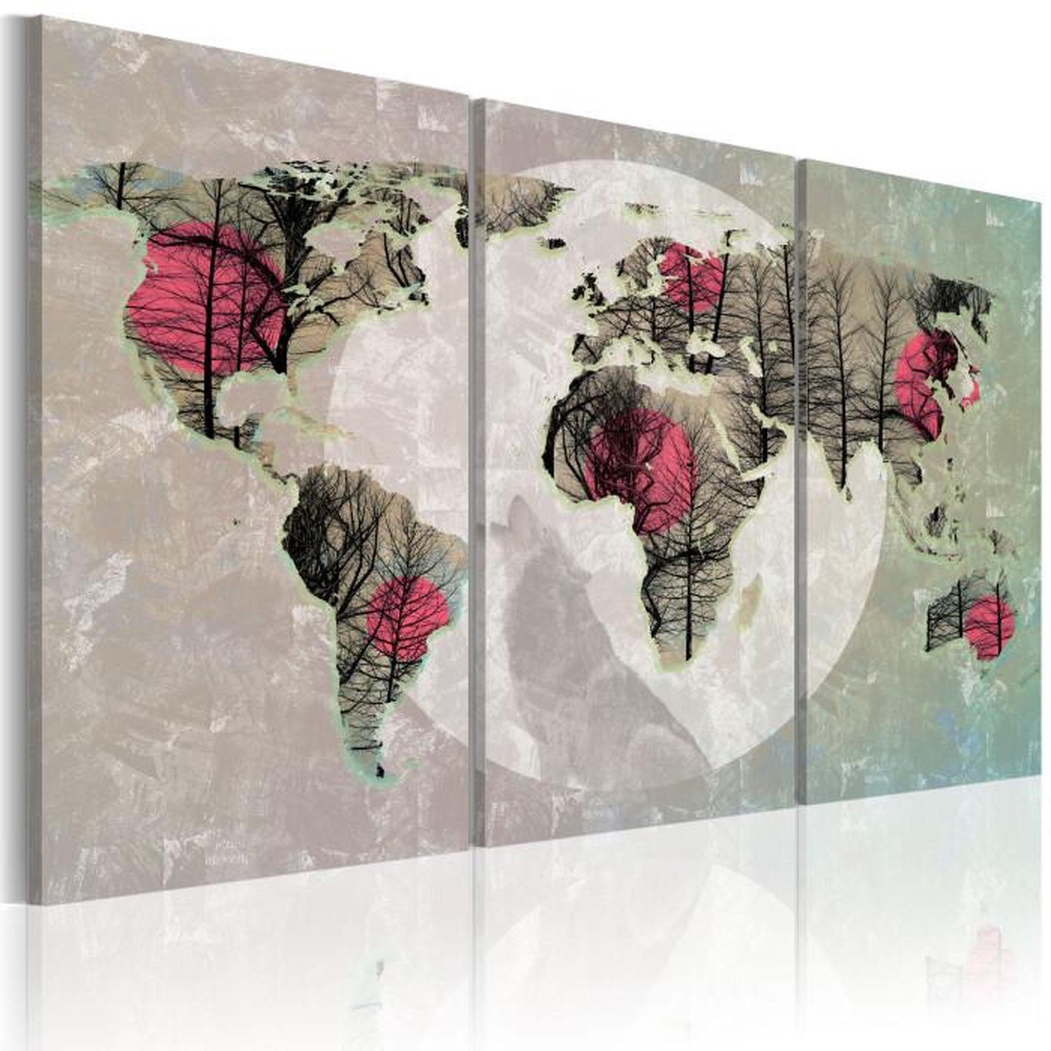 Paris Prix Tableau 3 Panneaux  Carte du Monde : Pleine Lune. Coloris disponibles : Multicolore