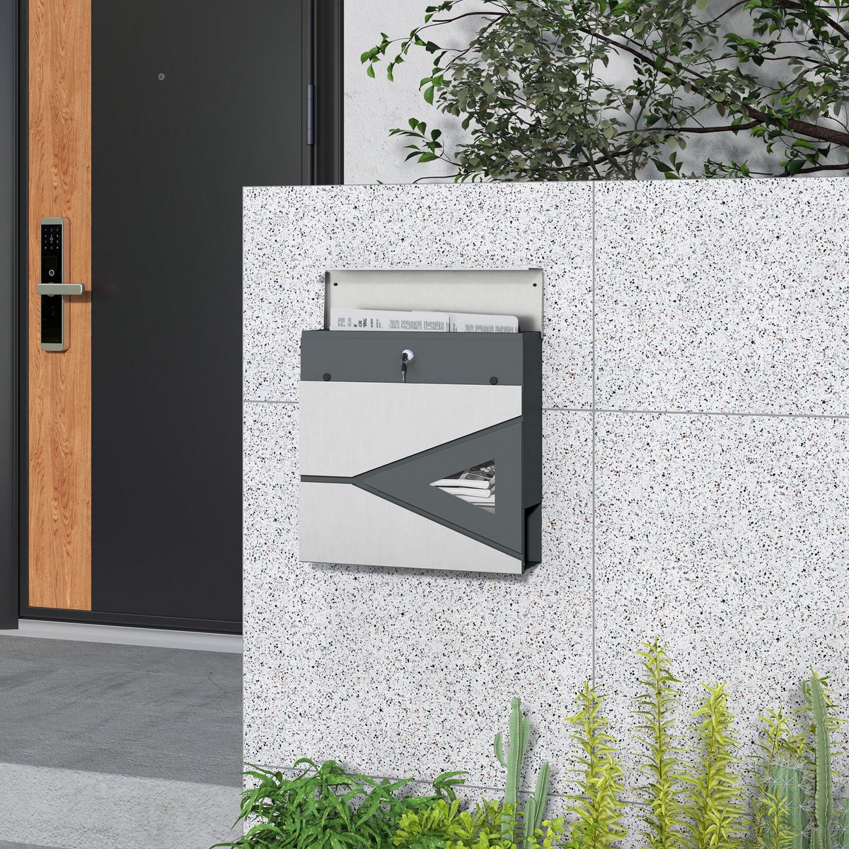 HOMCOM Boîte aux lettres murale design verrouillable - fenêtre - kit visserie inclus -  acier galvanisé inox