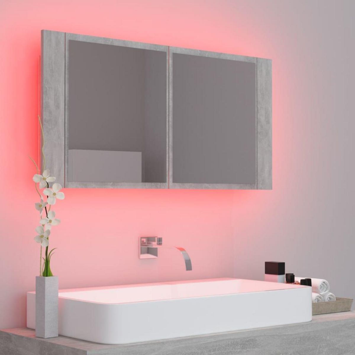 VIDAXL Armoire de salle de bain a miroir LED Gris beton Acrylique