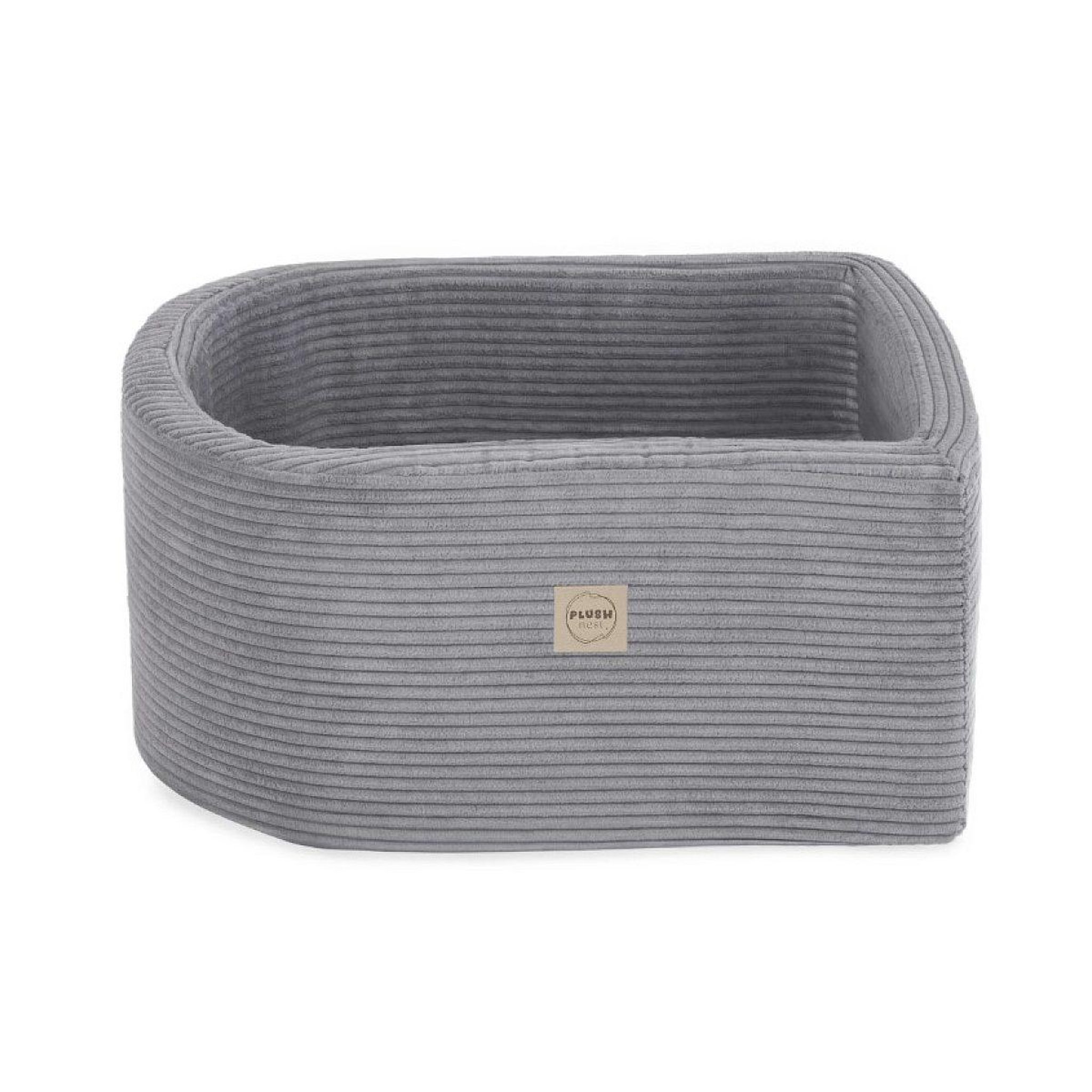 Voir la diapositive 3 : PLUSH NEST Mini aire de jeux piscine en velours gris 100 balles perle et argent