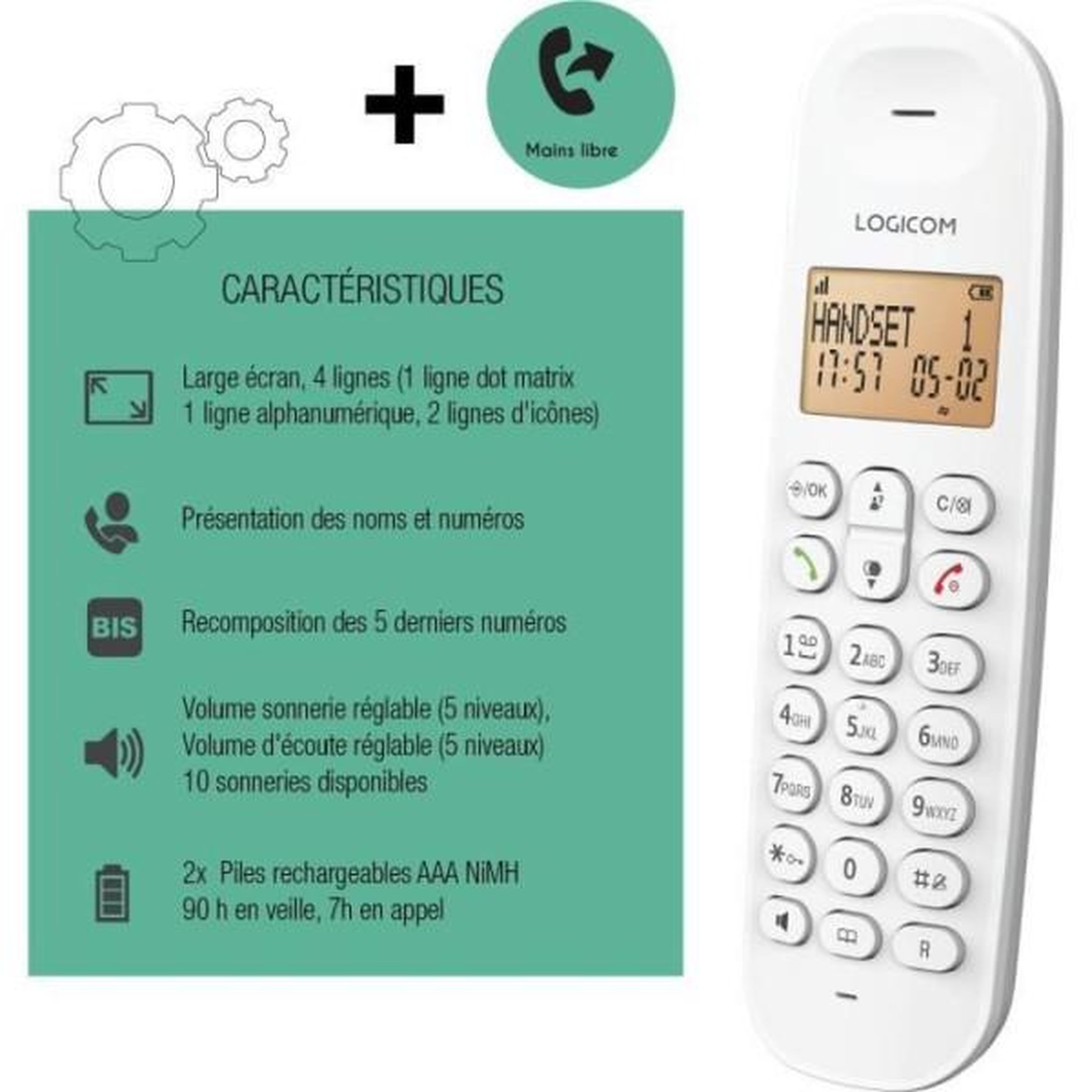Voir la diapositive 6 : Logicom Téléphone sans fil iloa 150 solo blanc
