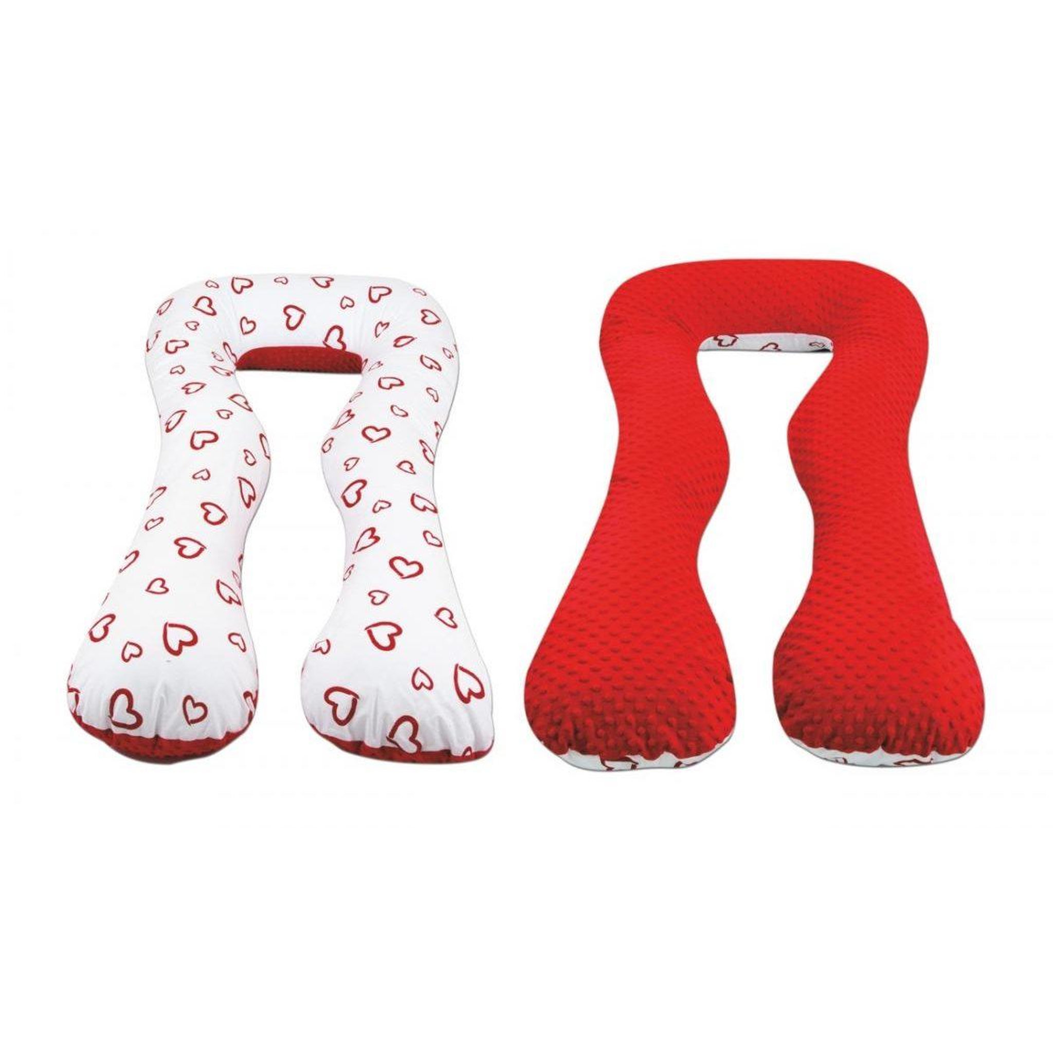 VELINDA coussin d'accouchement d'allaitement usages multiples coeurs rouges sur fond blanc - rouge