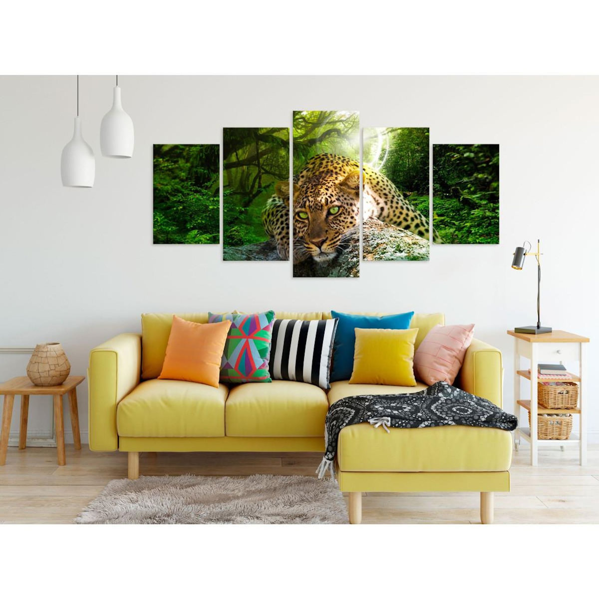 Paris Prix Tableau 5 Panneaux  Leopard Lying Wide Green